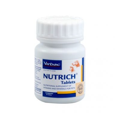 Virbac Nutrich Tablets 60 Pieces Minerals and Vitamins Supplement for Dog & Cat, 60 Count