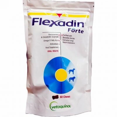 FLEXADIN FORTE CHEW 60 Joint Supplement for Arthritis and Joint abnormalities in dogs and Cats, Aged pets, Muscle and Joint weakness by Vetoquinol