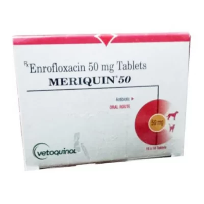 MERIQUIN 50 MG TABLETS Enrofloxacin 50mg Tablet 10tablet Strip Antibiotic for dogs and Cats by Vetoquinol