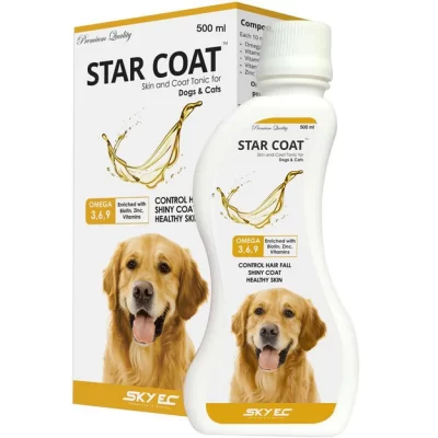 STAR COAT 200 ML Omega supplement for dogs and Cats. Fish Liver oil for Pets. Skin and Hair tonic for Dogs and Cats by SKYEC PHARMA