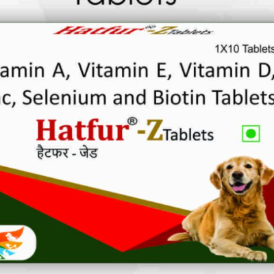 Tab Hatfur Z Vitamin Tablet for Pets, supplement for hair shedding, Vit A, E, D, Zinc, Selenium and Biotin