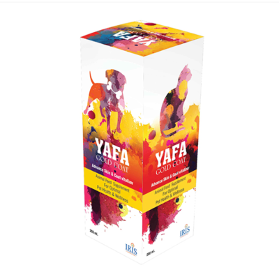 YAFA GOLD COAT SYRUP 200ml for Pets, Omega Syrup for Dogs and Cats, Fish Oil supplement for Dogs and Cats, Supplement for skin diseases and Hair Shedding, product from IRIS